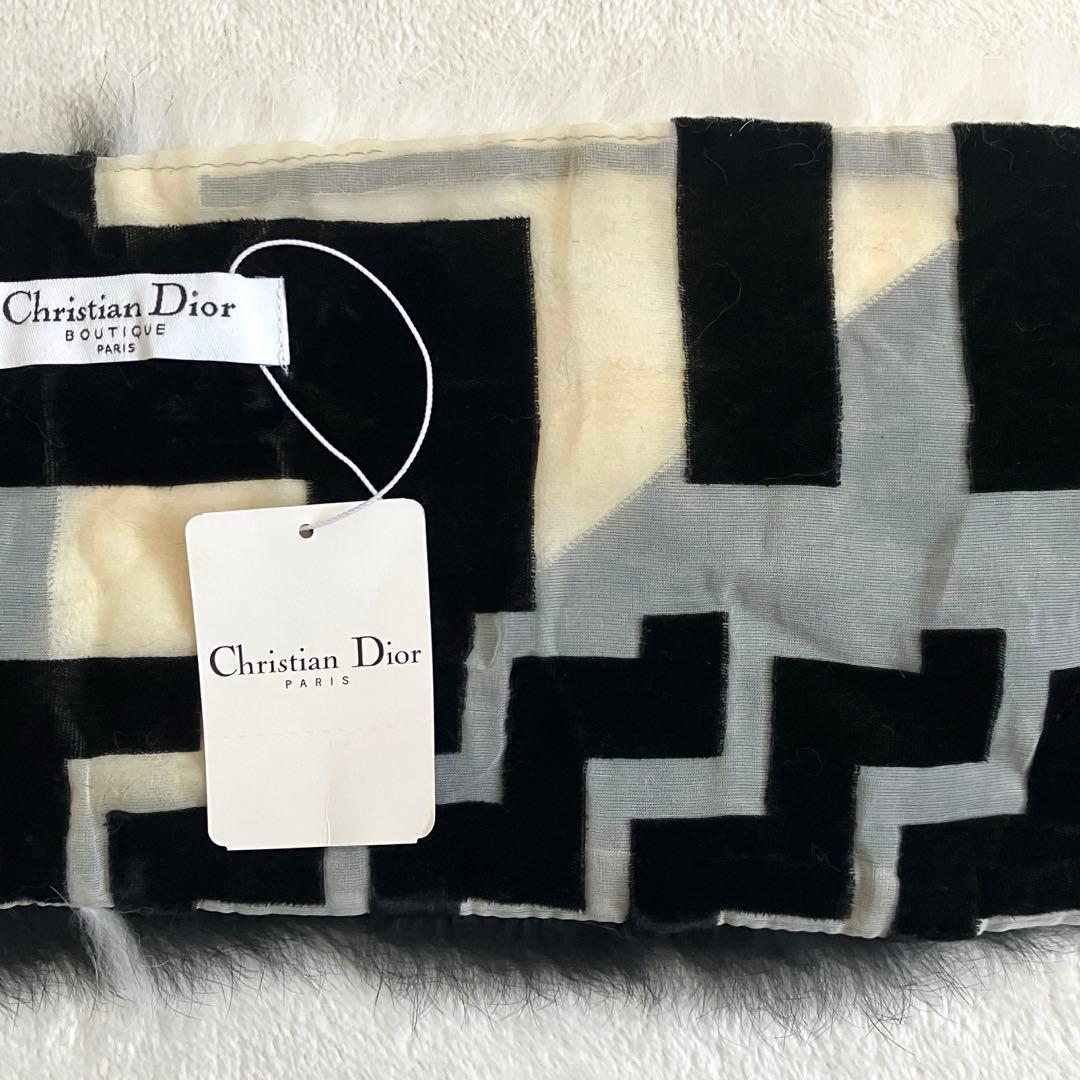 クリスチャンディオール ガリアーノ ラビットファーマフラー ブラック ホワイト