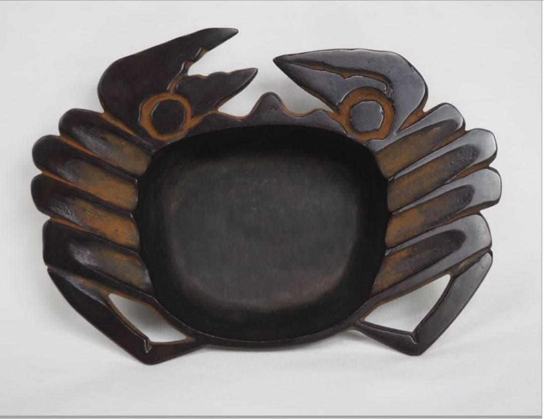 送料無料　作家物　蟹形古銅灰皿　未使用検/銀瓶鉄瓶茶托茶壺古錫玉川堂高岡佐渡銅器