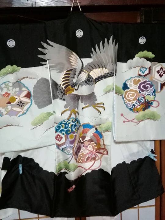 男の子用・3歳向け・お宮参り・表側正絹・手書きのお着物・長襦袢付き