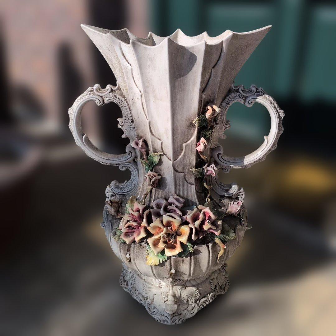 イタリア製 グレー陶器花瓶 2722