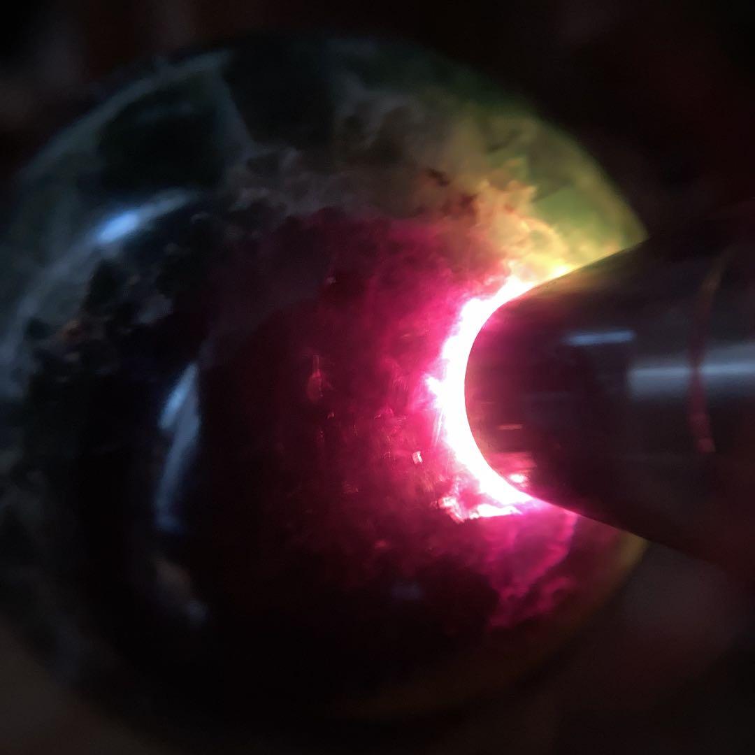 超ド迫力 特大 虹色ミネッセントホワイトアンダラ千層水紋フローライト丸玉第三の眼