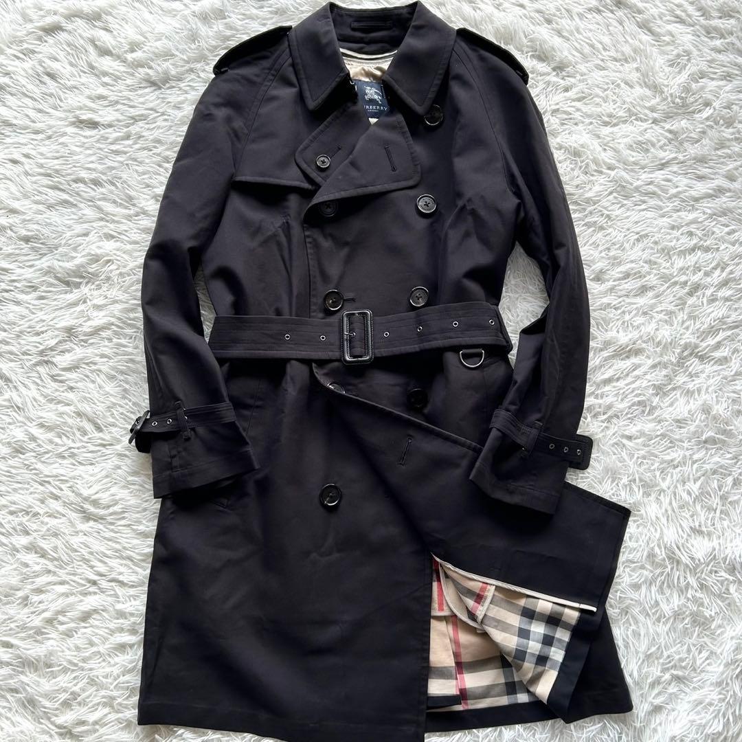 【極美品】バーバリーロンドン　トレンチコート　ロング丈　メガチェック　黒　L相当