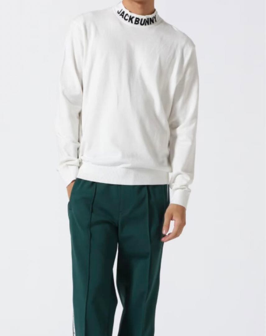 新品 パーリーゲイツ ジャックバニー ロゴハイネックニット(6)サイズLL/白