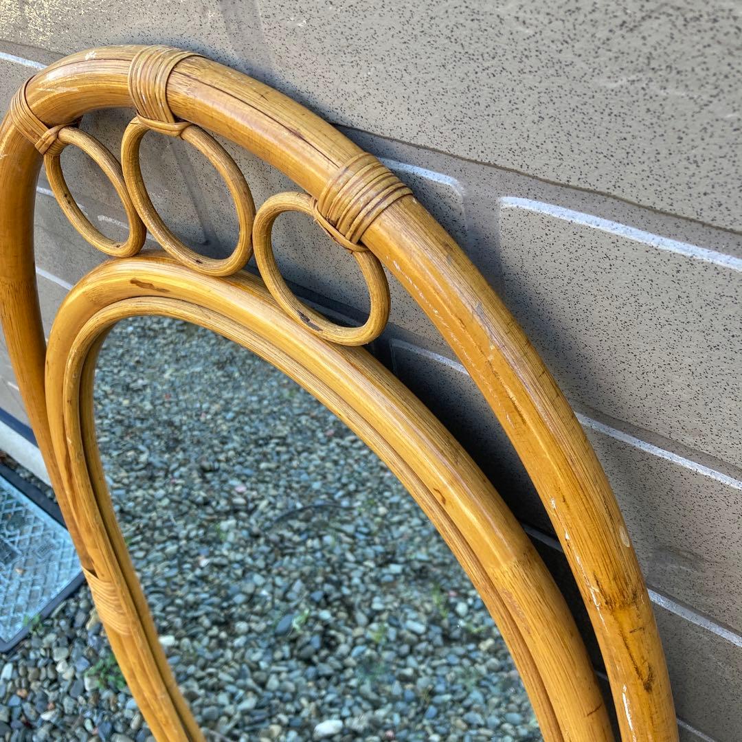 ◾️ラタンフレームミラー 籐 壁掛け鏡 　アンティーク　ウォールミラー