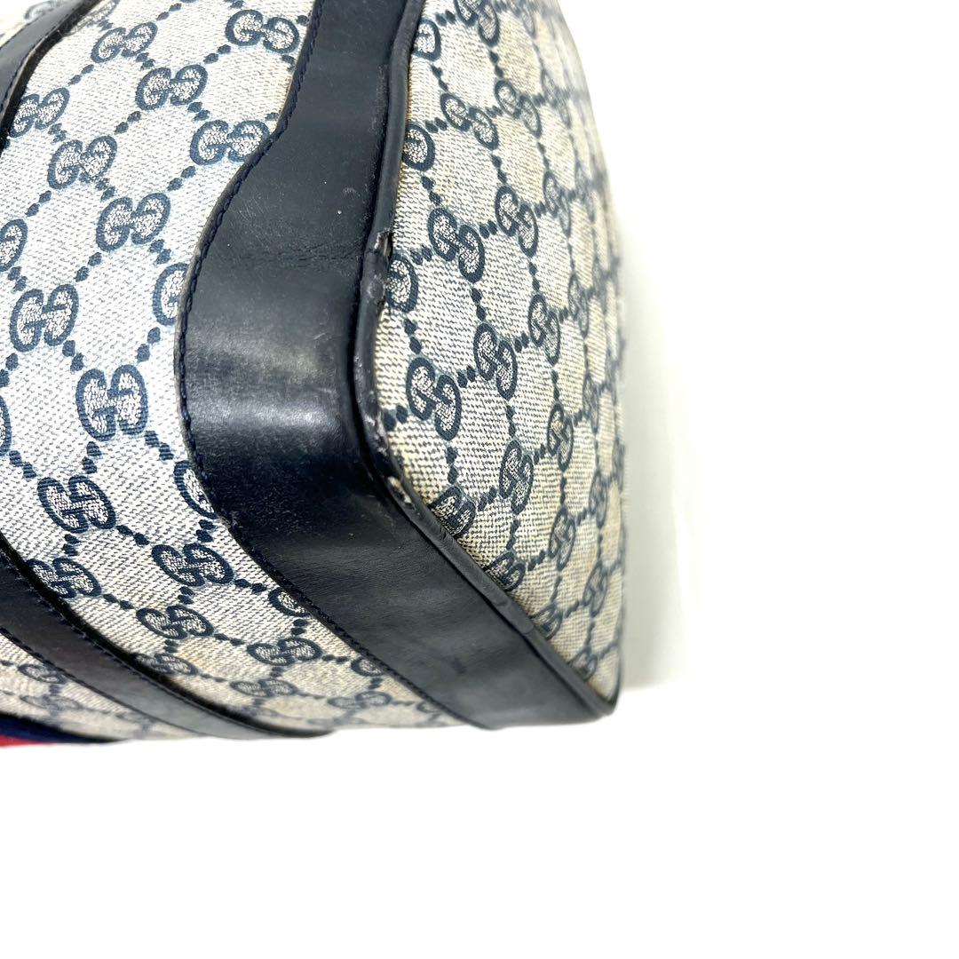 【美品】グッチ ミニボストンバッグ GG シェリーライン PVC ネイビー