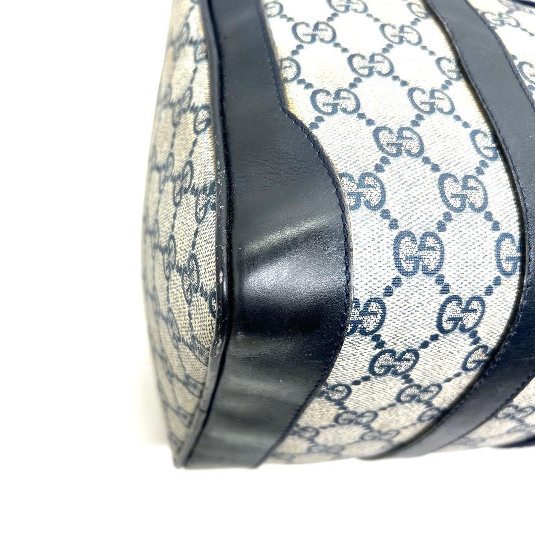 【美品】グッチ ミニボストンバッグ GG シェリーライン PVC ネイビー
