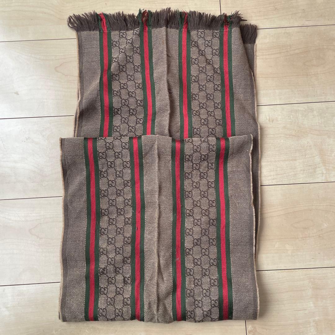 GUCCI GGパターン ストライプ マフラー フリンジ付き
