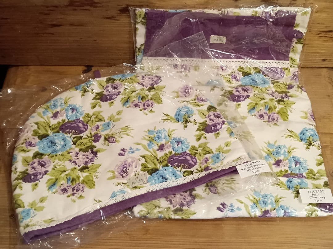 希少　メゾン・ド・マニー　ブルーローズ　エプロン　ポットカバー　セット売り
