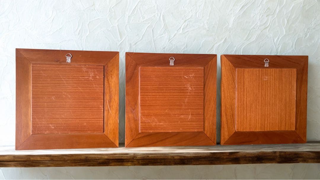 高級チーク材×天然石 壁掛け3点セット｜バリ風 アジアンインテリア（補修あり）