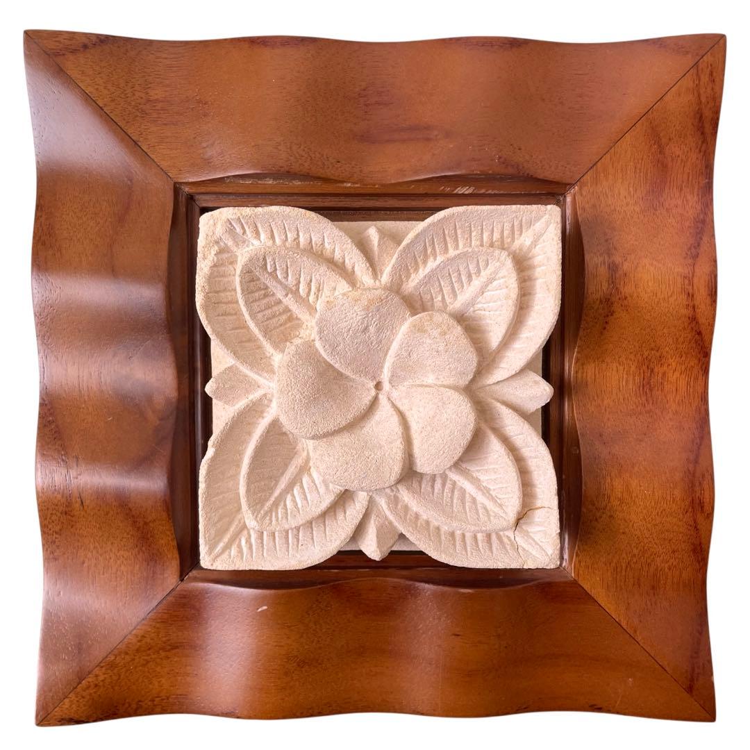 高級チーク材×天然石 壁掛け3点セット｜バリ風 アジアンインテリア（補修あり）