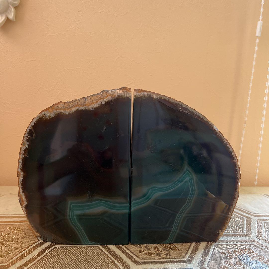 ブックエンド　置物　原石　天然石　緑瑪瑙　ヴィンテージ