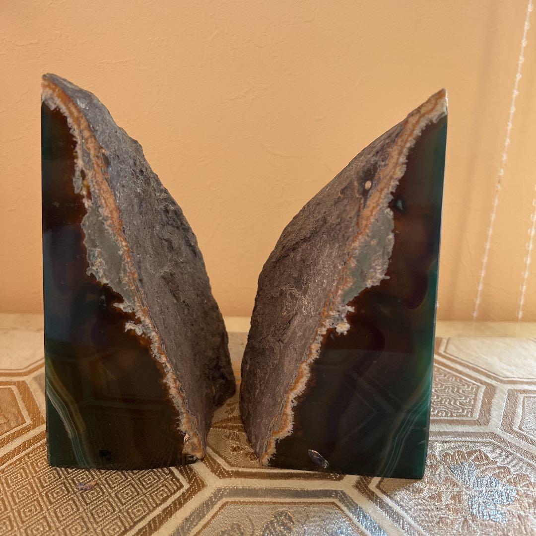 ブックエンド　置物　原石　天然石　緑瑪瑙　ヴィンテージ