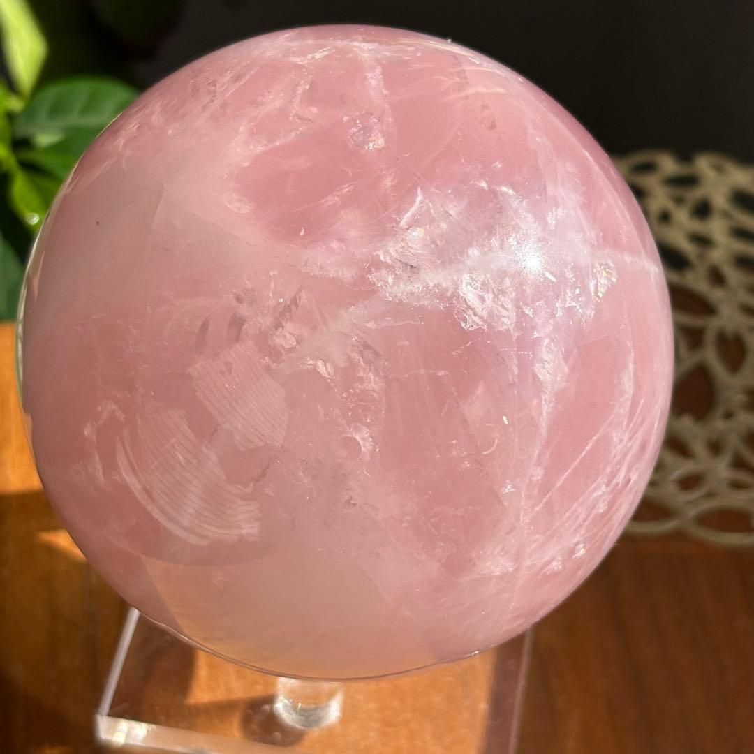 天然石 マダガスカル産 ローズクォーツスフィア直径約9センチ