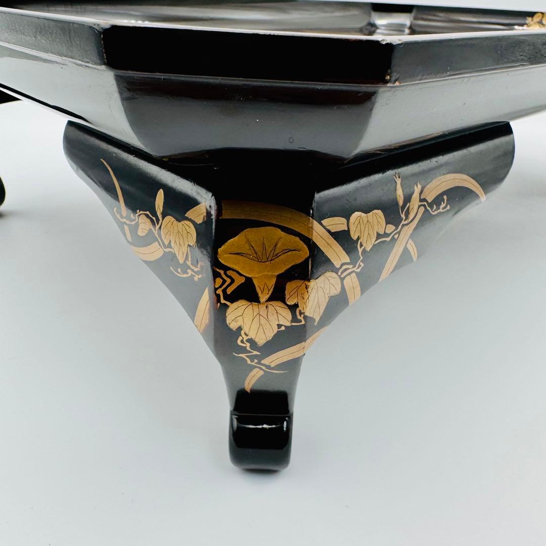 【長野横笛　黒箪花蒔絵香盆　膳　卓】漆芸　木箱　伝統工芸　明治　京漆器　秋草