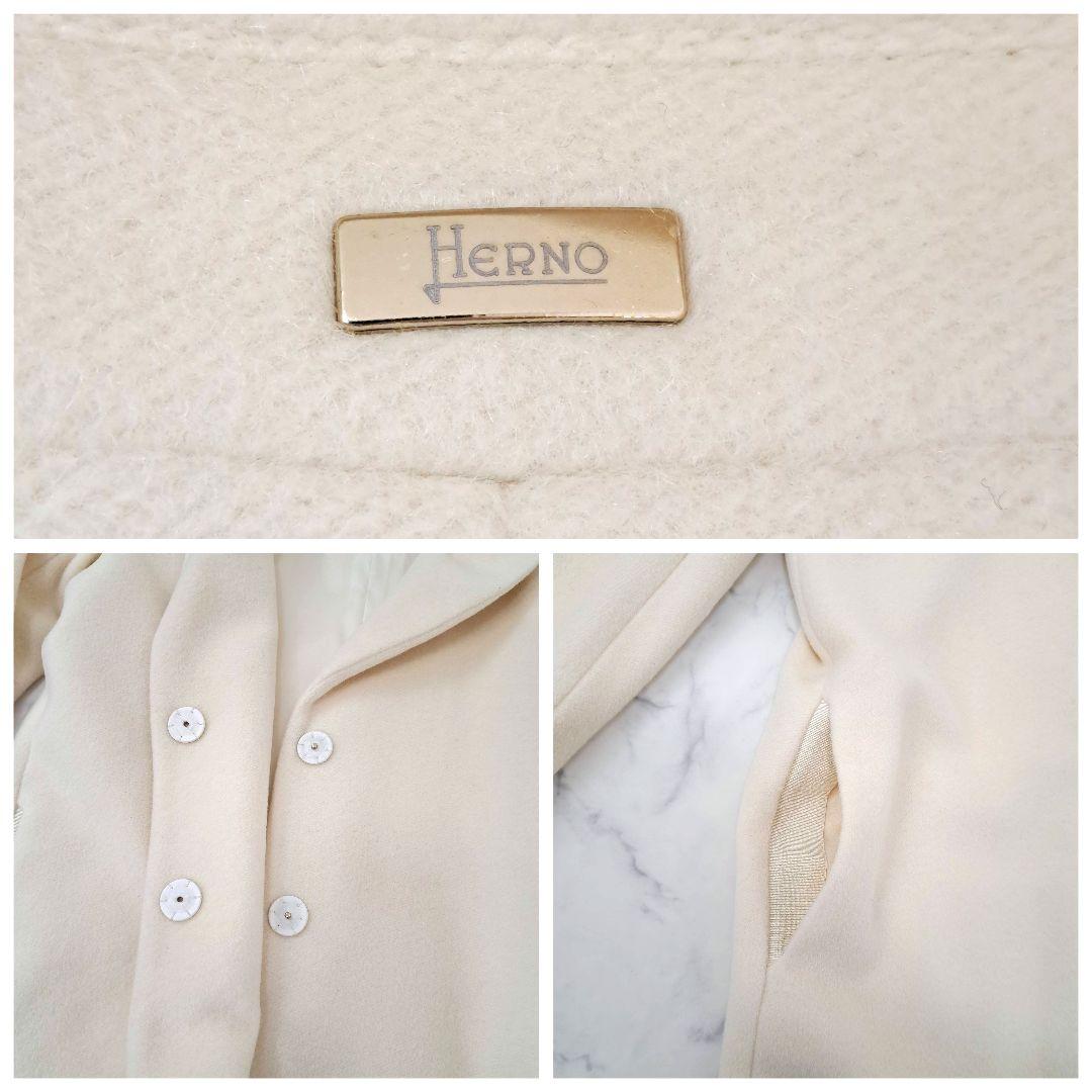 美品 ヘルノ HERNO ウールアンゴラ素材 ロングコート ロゴプレート 40