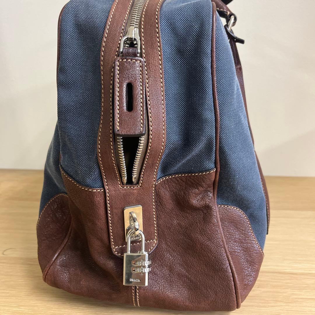 PRADA プラダ　ボストンバック　レザー　キャンバス　ロゴ　ハンドバック
