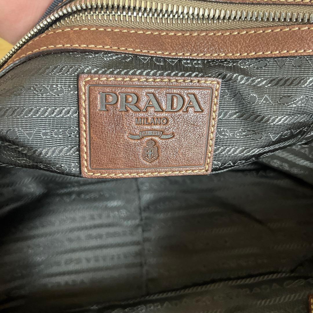 PRADA プラダ　ボストンバック　レザー　キャンバス　ロゴ　ハンドバック