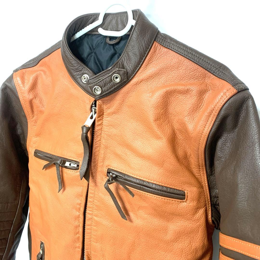 美品！フリーダム革ジャン バッファローレザー シングルライダース ジャケットLL
