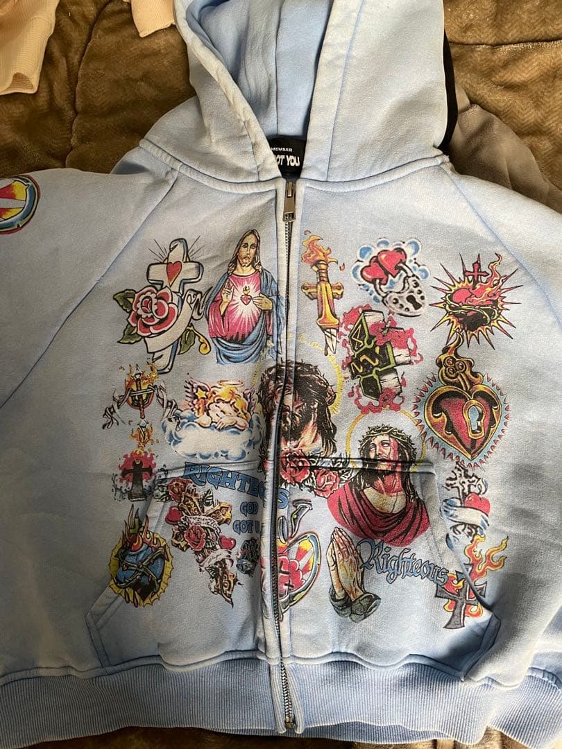 we are righteous 水色 zip hoodie サイズS