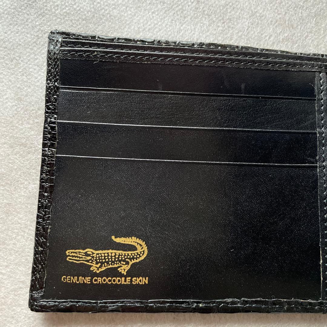 【新品未使用】クロココレクション　クロコダイル　二つ折り財布　小銭入れ付き　黒