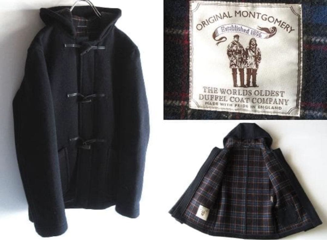 英国 モンゴメリー 裏チェック ウールメルトン ミドル ダッフルコート 38