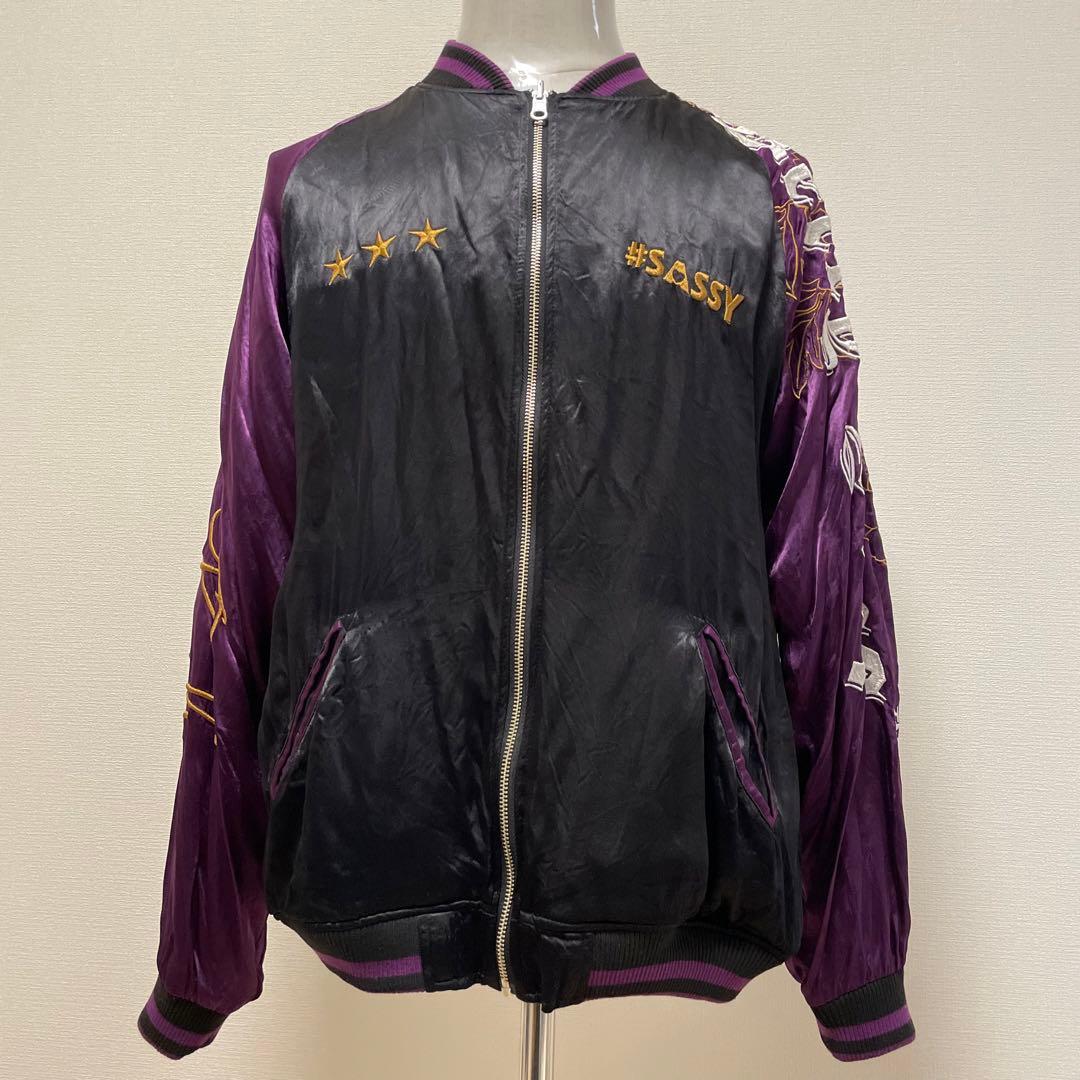 絡繰魂 × ベティブープ　スカジャン　リバーシブル　黒　紫　刺繍　XLサイズ