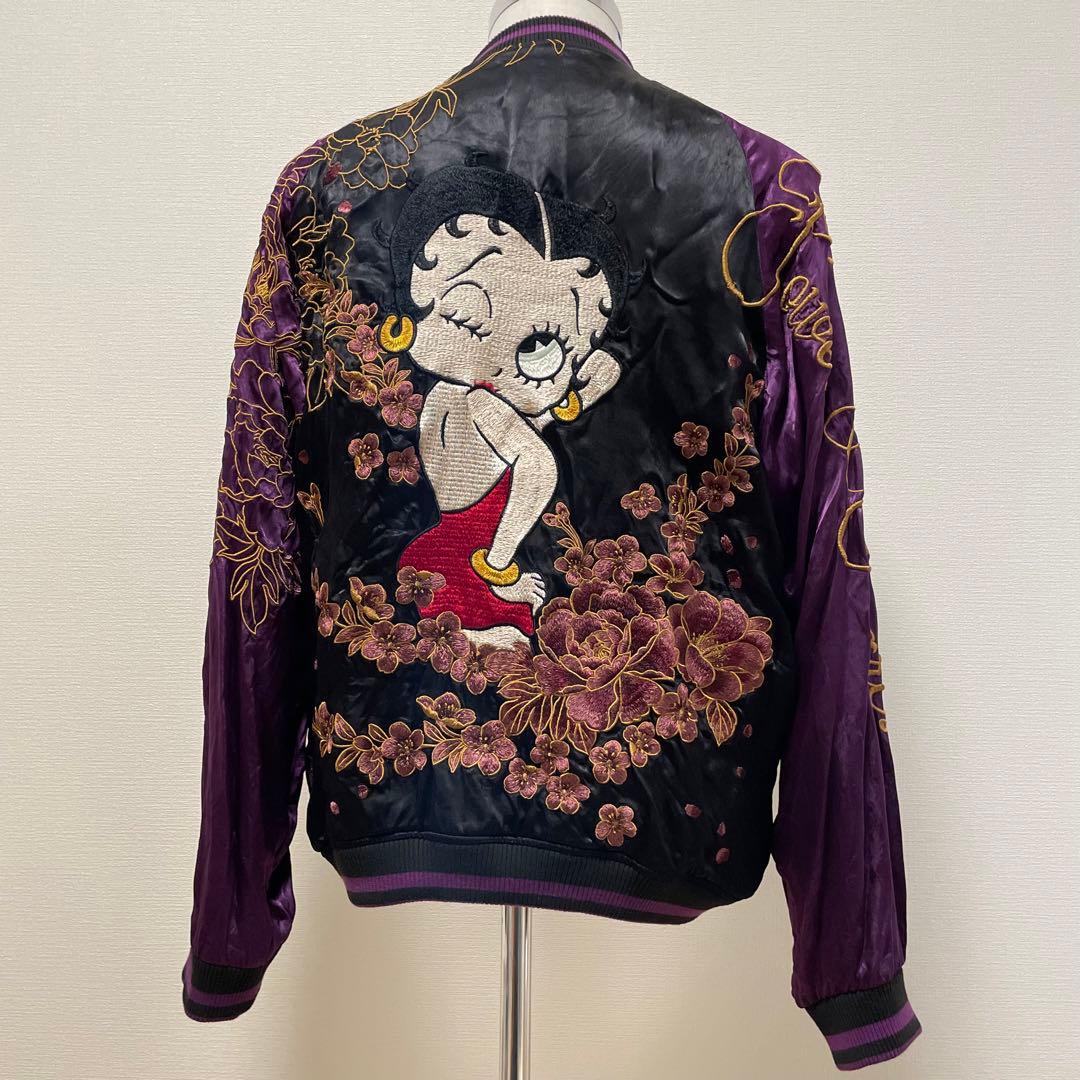 絡繰魂 × ベティブープ　スカジャン　リバーシブル　黒　紫　刺繍　XLサイズ