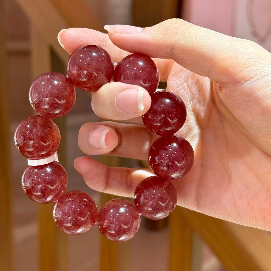 天然石 大粒14mm シトリン/ルチル ブレスレット 10玉 ギフト対応可