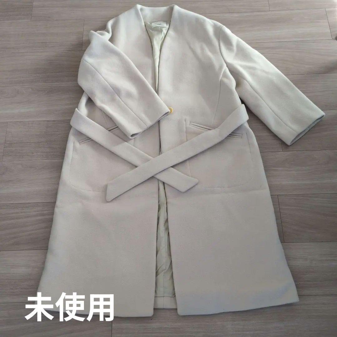 IÉNA ウール ノーカラー ロングコート ベルト付き 36 未使用