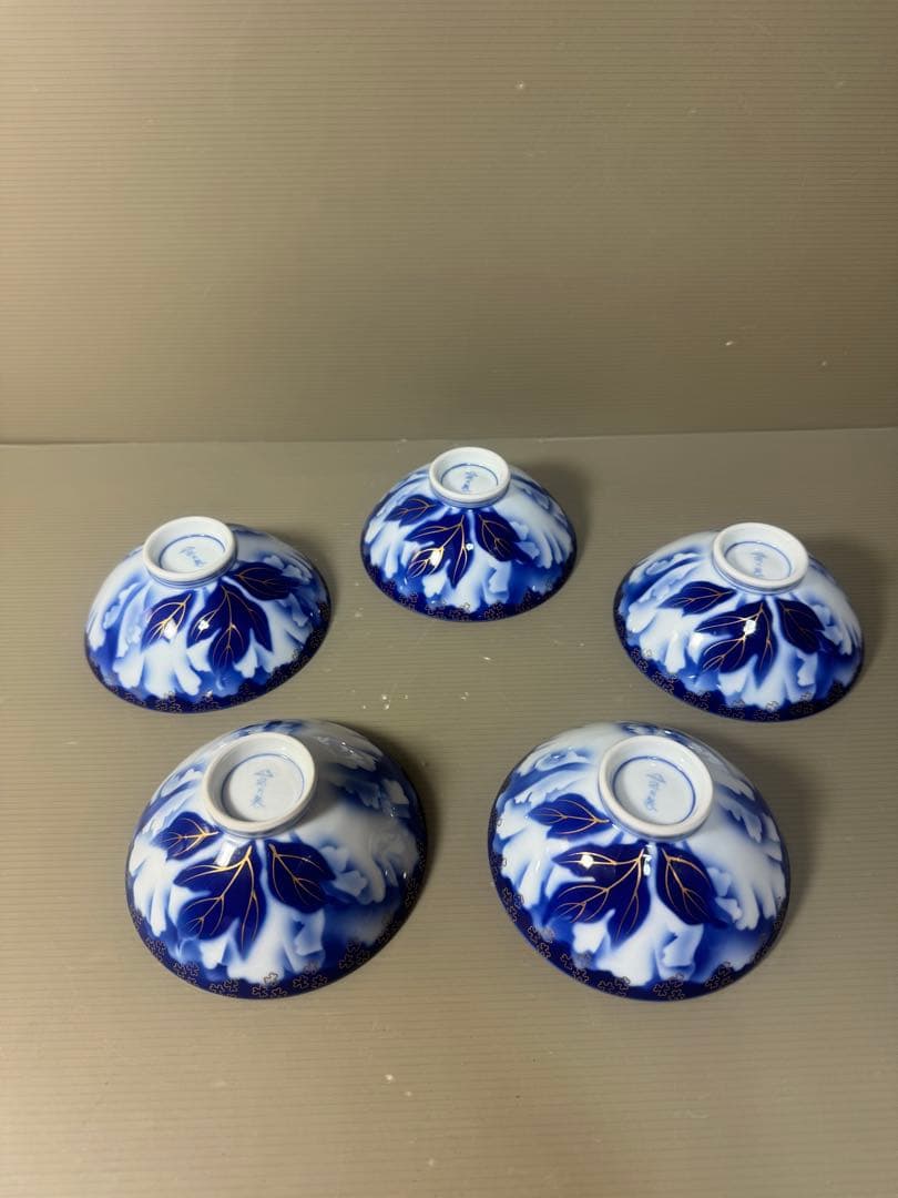 2557 深川製磁　牡丹金ミル　茶碗　5客　金彩　未使用
