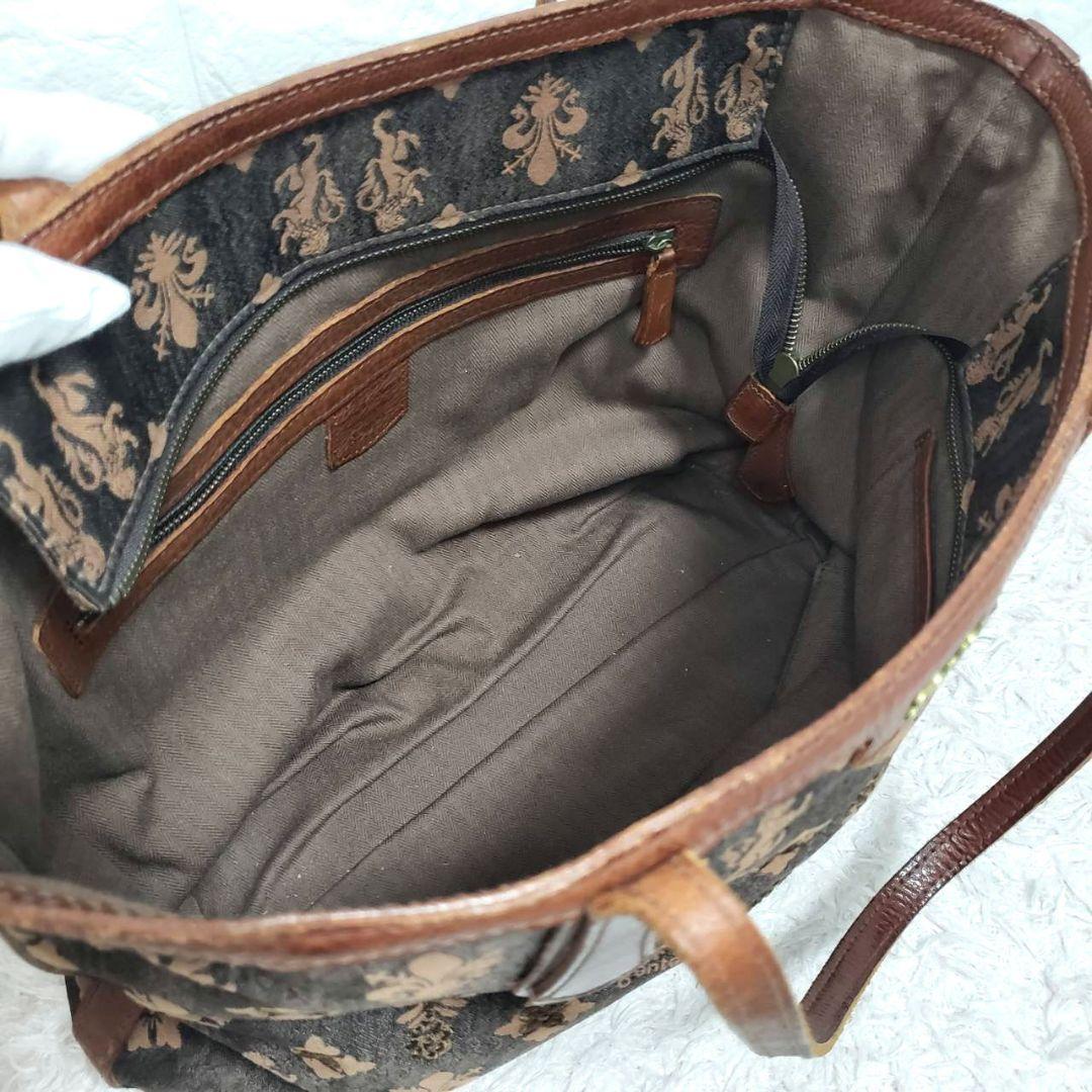 美品 genten ゲンテン ジャガード 総柄 刺繍 A4可 大容量トートバッグ