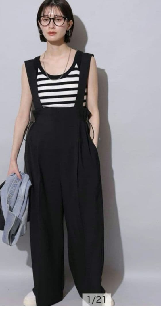 arpege storyサイドギャザーサロペット2025 S black