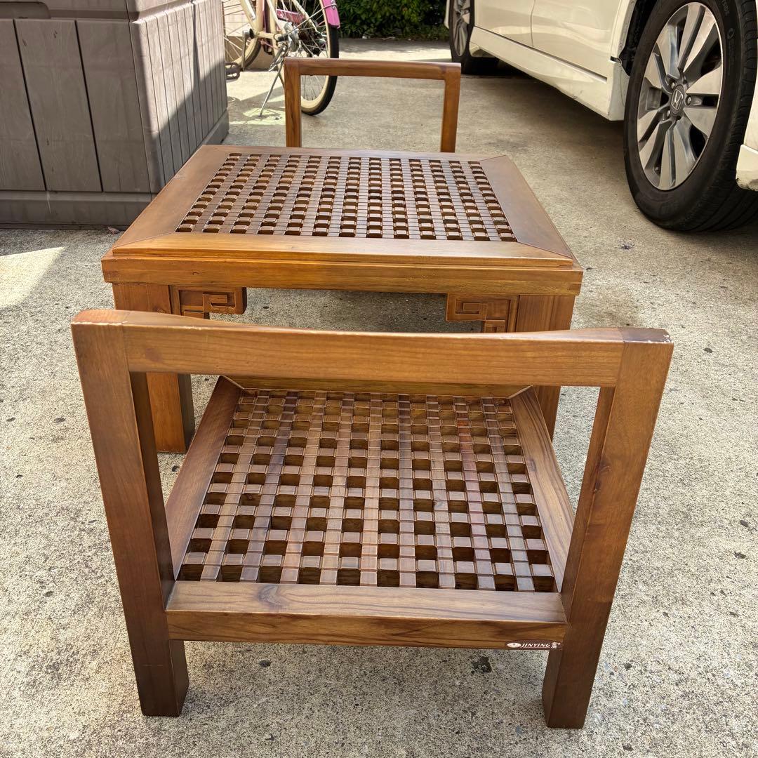 ローテーブル　ローチェア2脚セット　コーヒーテーブル　アンティーク　アジアン