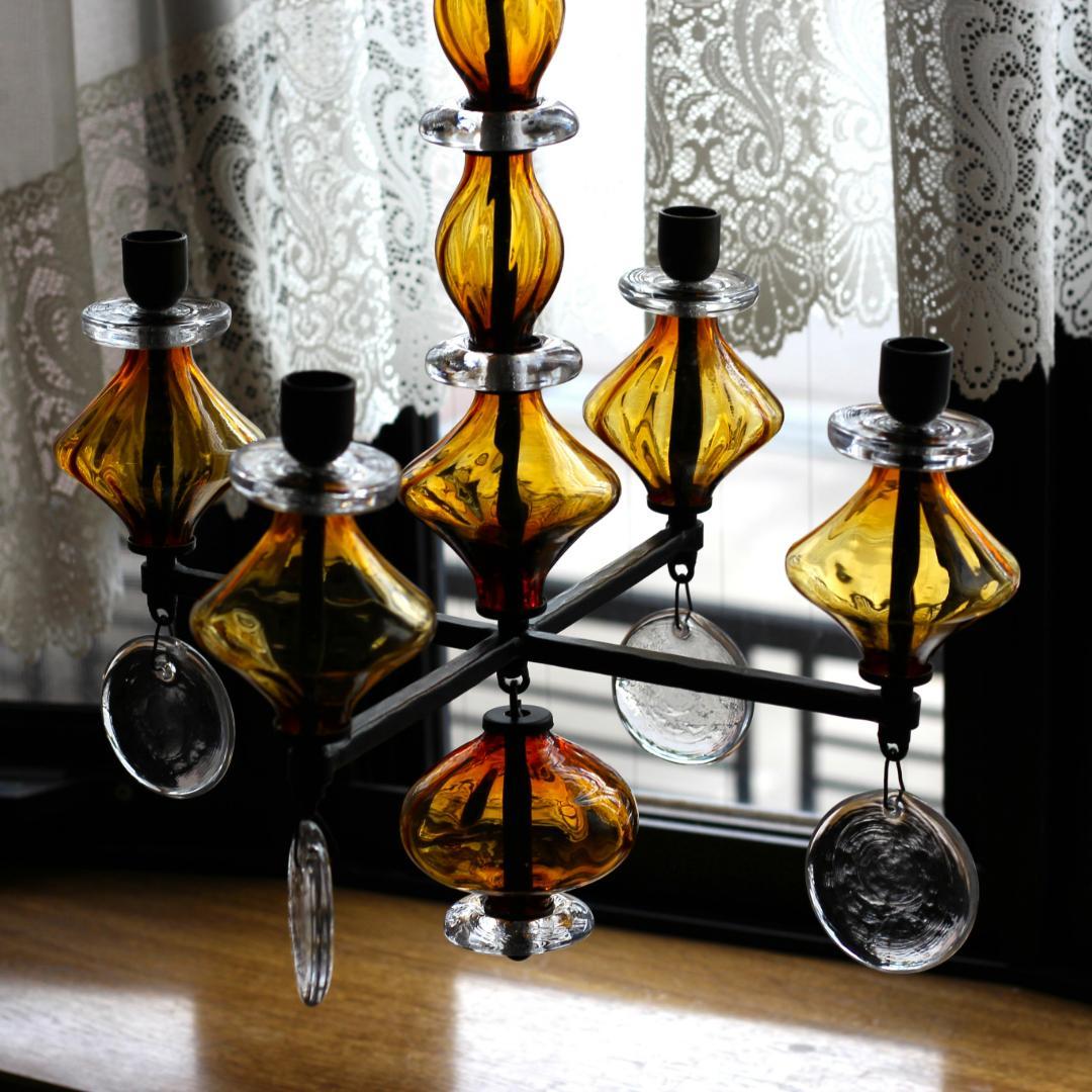 【貴重・美品】Erik Hoglund　エリックホグラン　アンバー シャンデリア