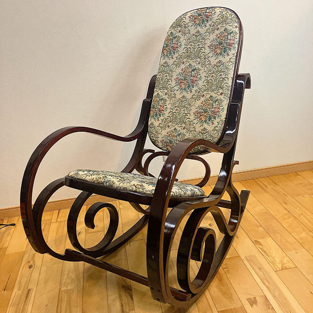 アンティーク ゴブラン織り ロッキングチェア 花柄 木製椅子 ビンテージ