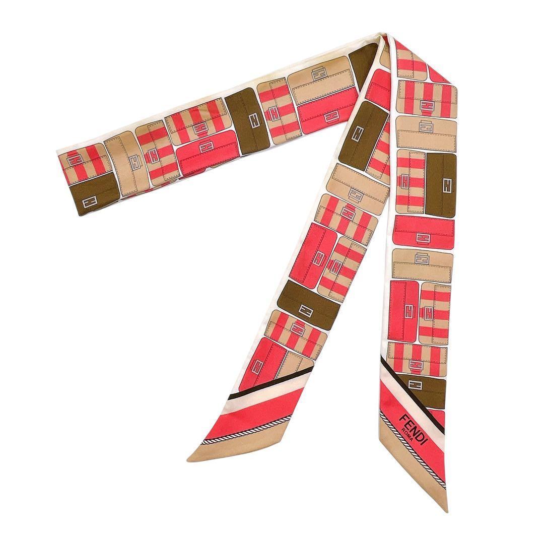 美品 フェンディ ラッピー スカーフ シルク バゲットバッグ ピンク レディース