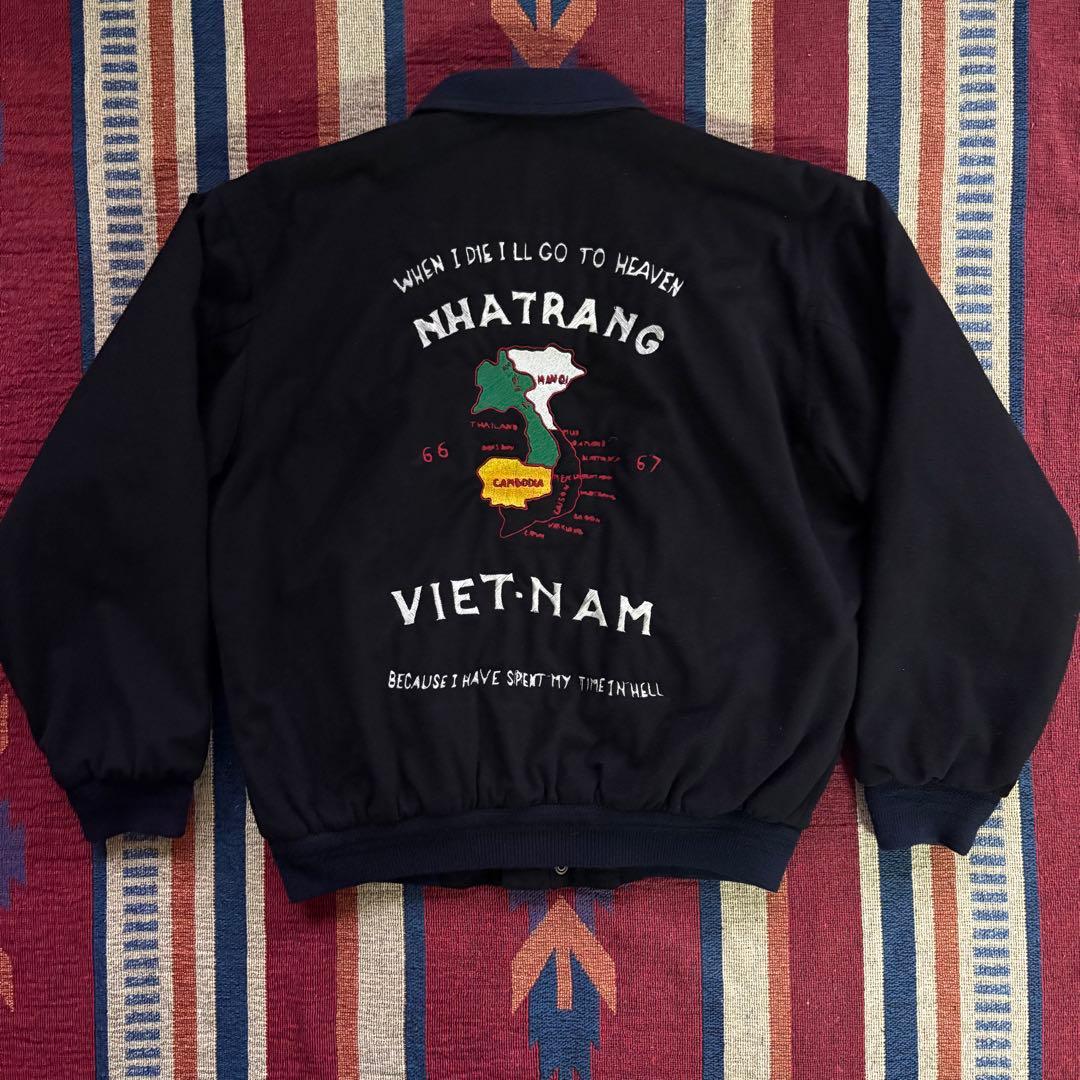 希少L★90sベトジャン【天国と地獄】スーベニアジャケット 刺繍 虎福 地図 黒