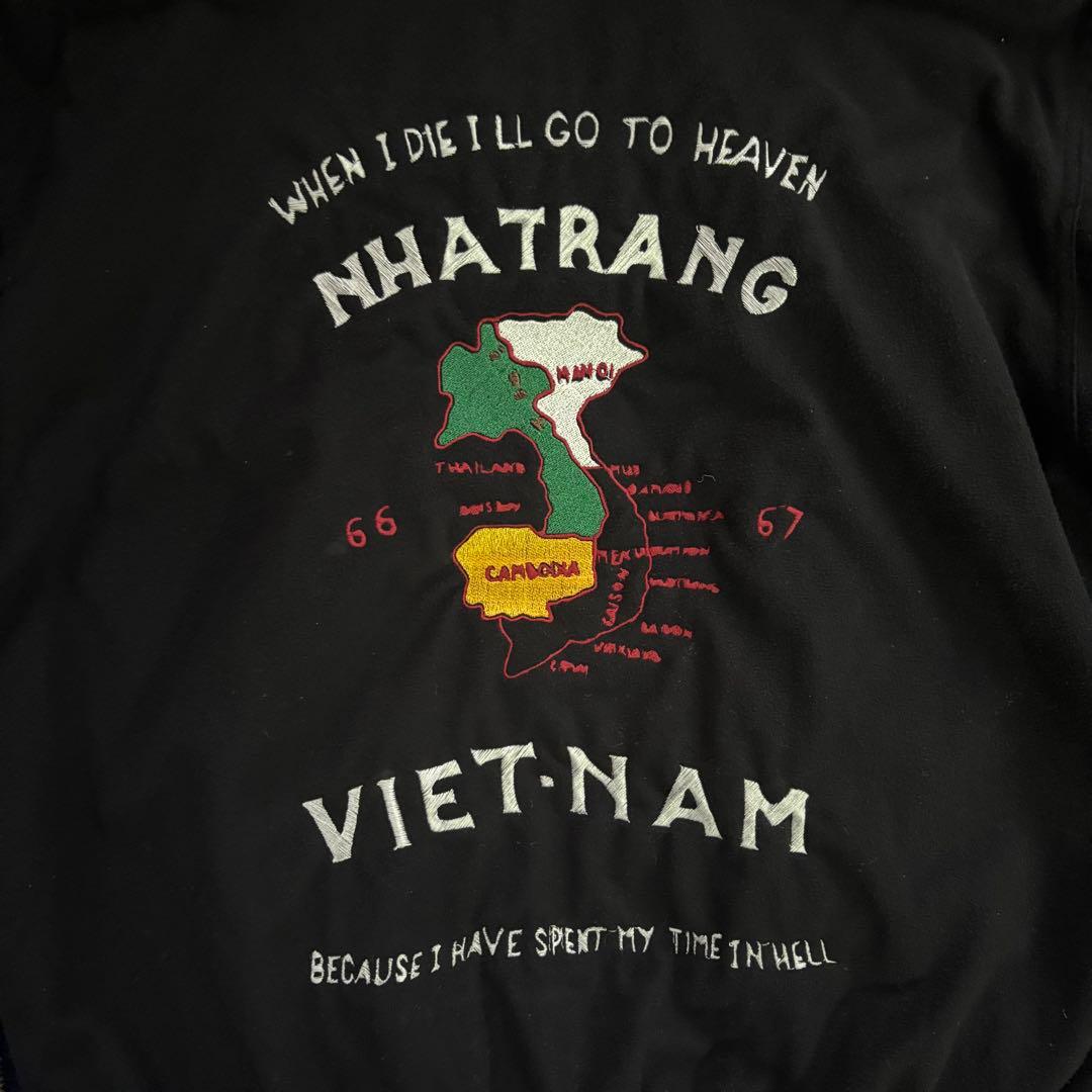 希少L★90sベトジャン【天国と地獄】スーベニアジャケット 刺繍 虎福 地図 黒