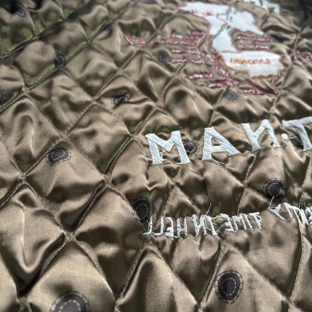 希少L★90sベトジャン【天国と地獄】スーベニアジャケット 刺繍 虎福 地図 黒