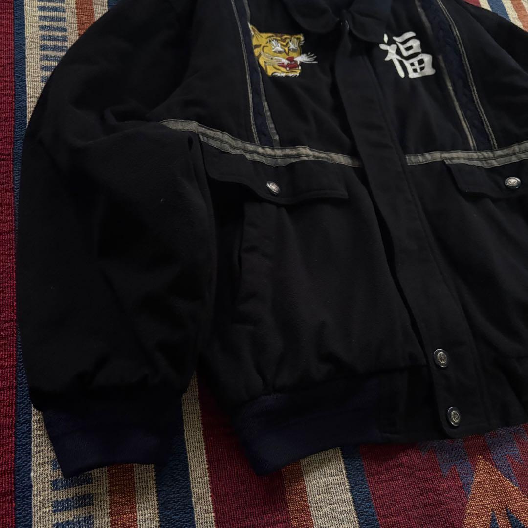 希少L★90sベトジャン【天国と地獄】スーベニアジャケット 刺繍 虎福 地図 黒