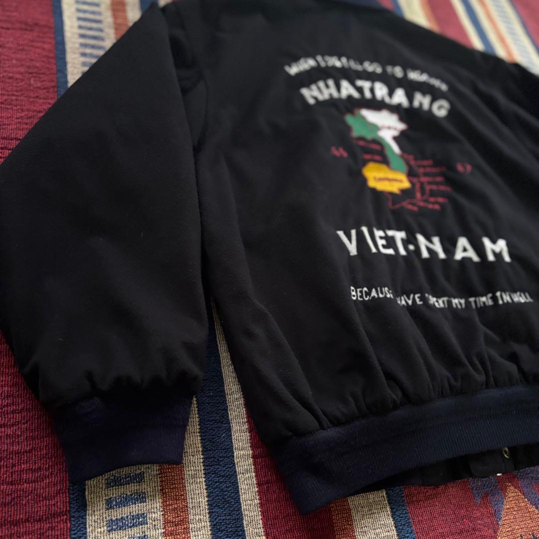 希少L★90sベトジャン【天国と地獄】スーベニアジャケット 刺繍 虎福 地図 黒