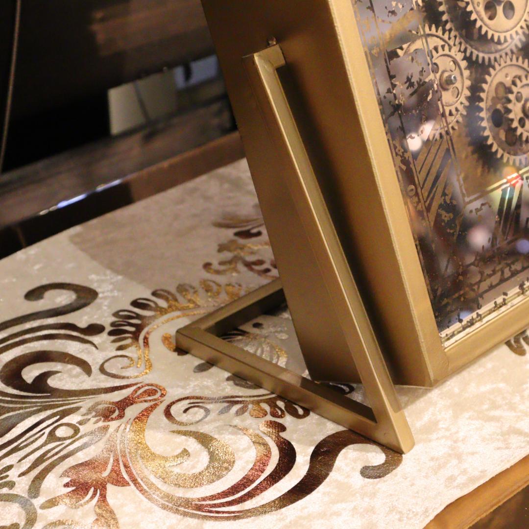 置き時計 クロック ゴールド ギアクロック ヴィンテージ スクエア