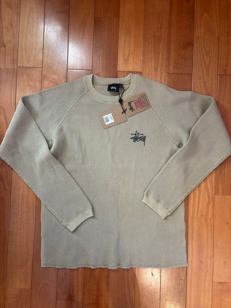 新品タグ付STUSSY ベージュ MラグランサーマルロンT