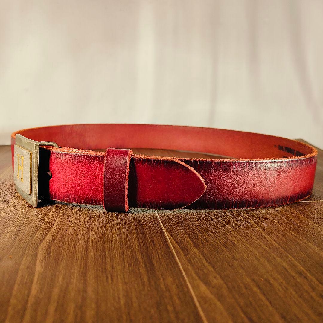 【新品極美品】HRM Hバックル　高級レッドバーガンディドレスベルト 本革正規品