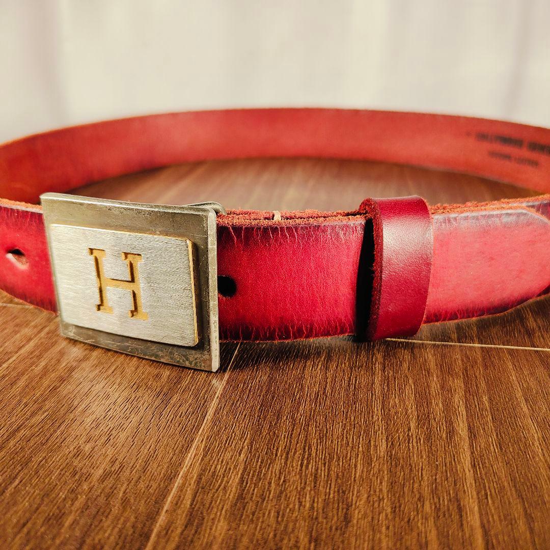 【新品極美品】HRM Hバックル　高級レッドバーガンディドレスベルト 本革正規品