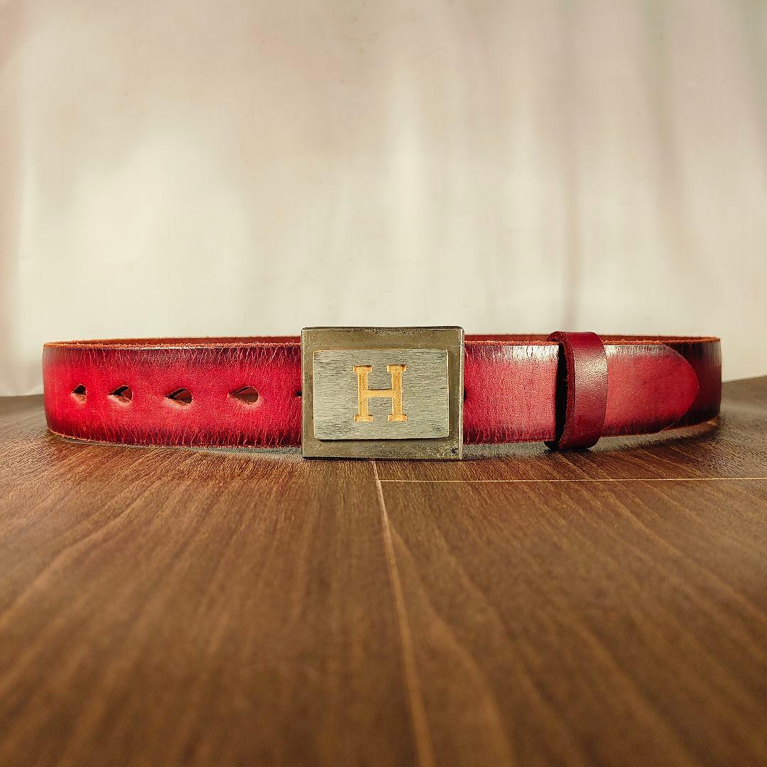 【新品極美品】HRM Hバックル　高級レッドバーガンディドレスベルト 本革正規品
