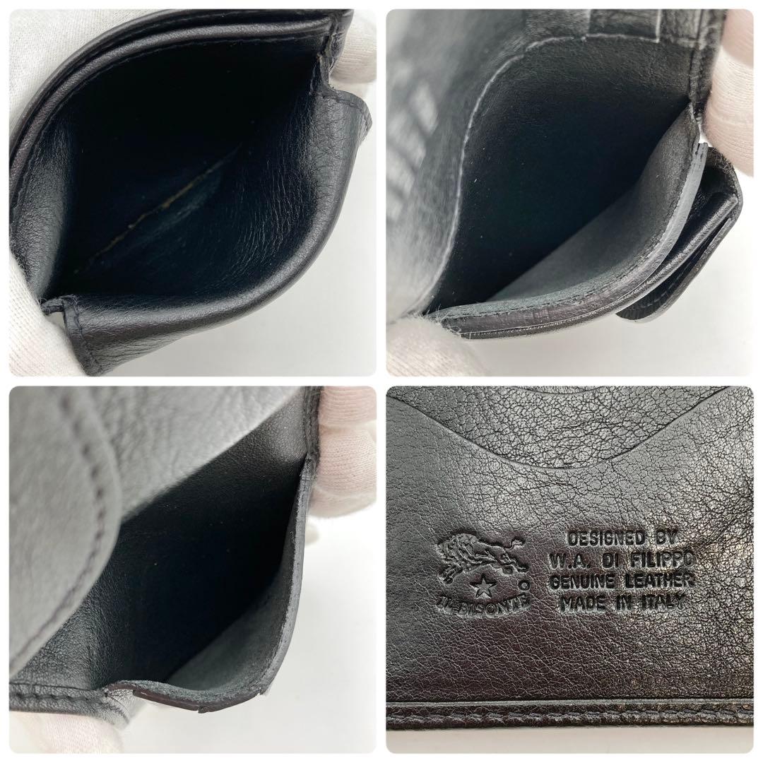 てんてん✨ IL BISONTE 二つ折り財布 黒 レザー ロゴ型押し