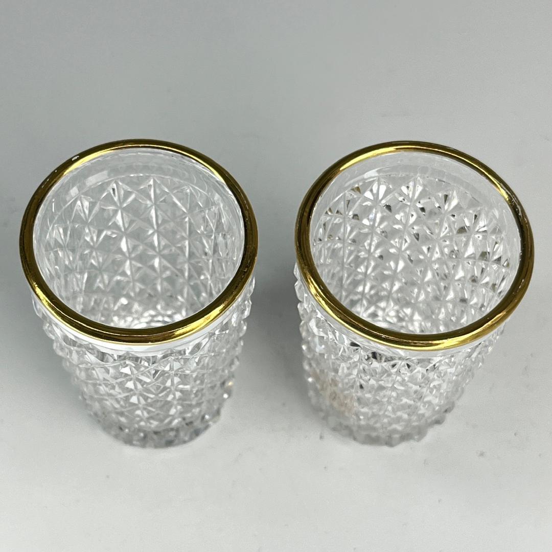 オールドバカラ 希少な筒型切子盃 ペア 口縁金彩 明治期 春海商店