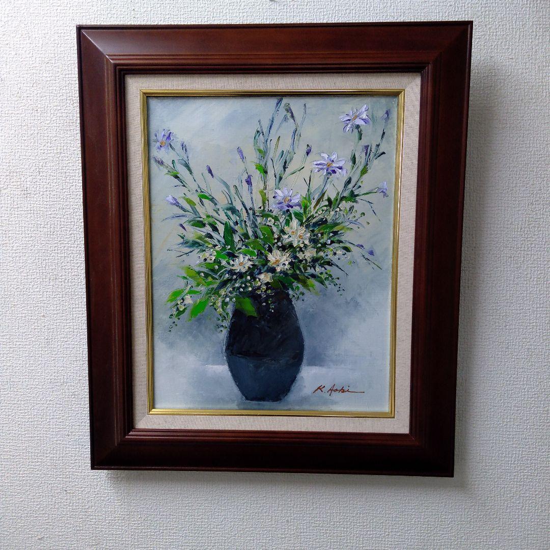 肉質油絵　立て　F6 花と花瓶　青木今陽　額装仕上げ品