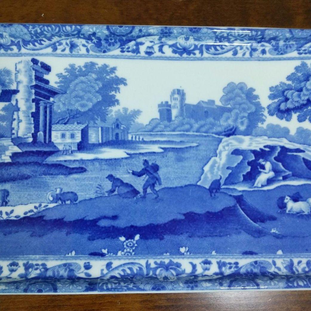 スポード ブルーイタリアン サンドイッチトレイ 長方形皿 アンティーク